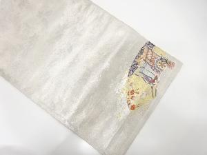 地紙に御所車・梅模様織り出し袋帯